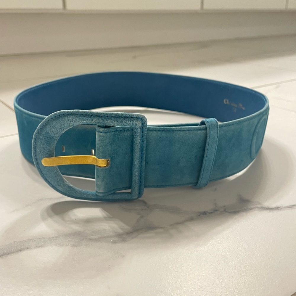 Blue Suede Belt with Gold Buckle